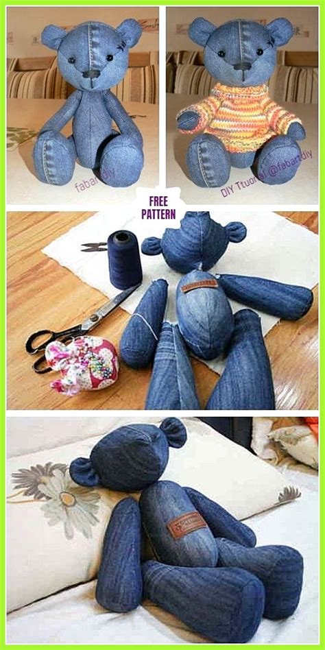 Diy Cute Jean Teddybär Bear Pattern Und Kostenlose Nähvorlage Kunst