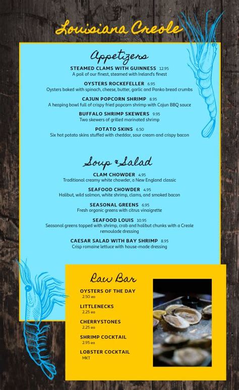 Louisiana Creole Seafood Menu Design Template By Musthavemenus