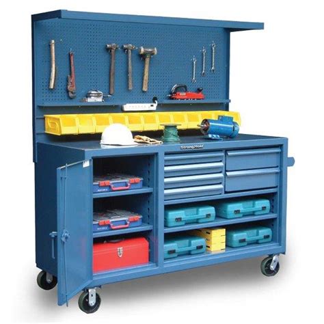 mobile workbench  pegboard bins  drawers