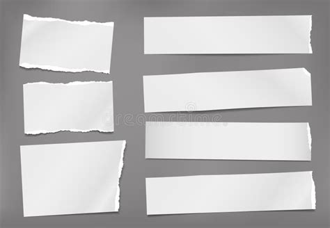 Set Of Torn White Note Notebook Paper Strips And Pieces With Soft