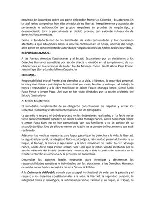 Denuncia Pública Urgente Sucumbíos Ecuador PDF