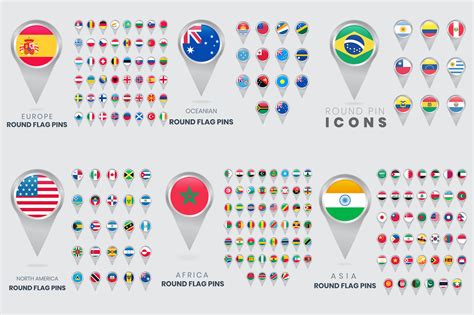All World Round Flag Pins, Map Pointers Graphic by medelwardi ...