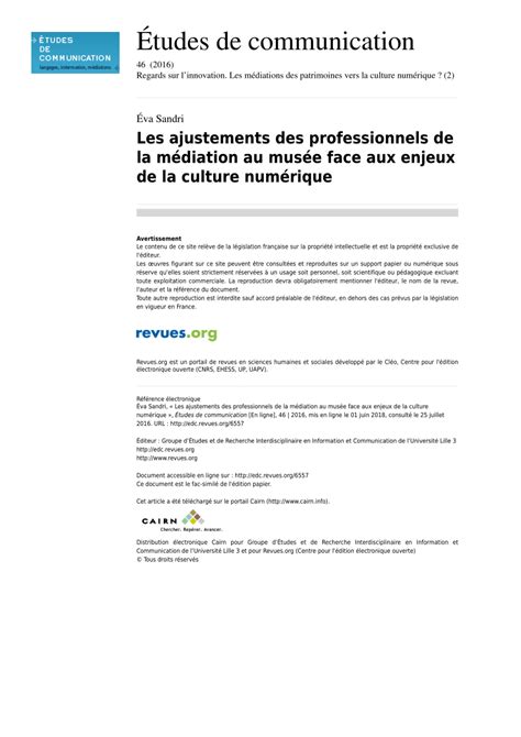 Pdf Les Ajustements Des Professionnels De La M Diation Au Mus E Face