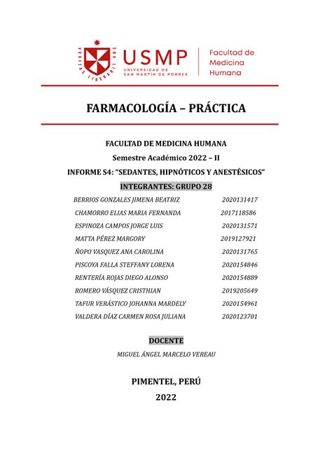 Informe Farmaco Prac Grupo Farmacolog A Pr Ctica Facultad