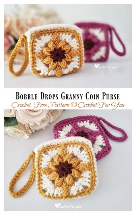 Bobble Drops Granny Coin Purse Crochet Free Pattern Crochet Knitting