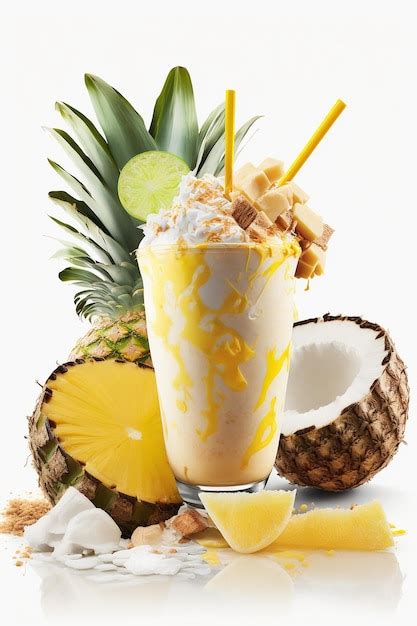 Premium Photo A Glass Of Pineapple Milkshake With Pineapples And