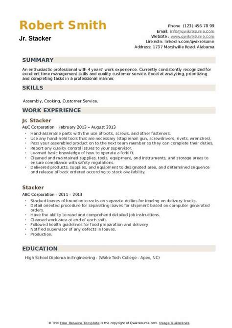 Stacker Resume Samples | QwikResume