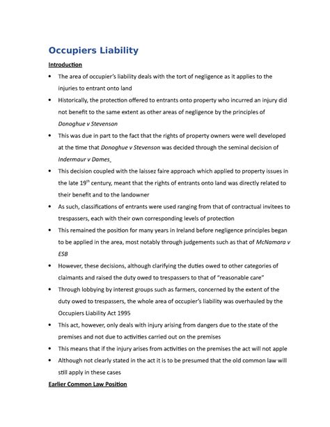 6 Occupiers Liability Contractual Entrants 2 Invitees 3 Licensees