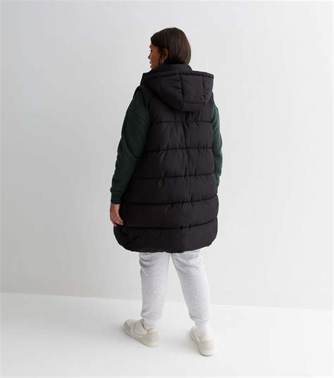 Curves Black Hooded Midi Puffer Gilet New Look