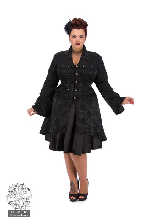 Black Andromeda Rave Coat In Plus Size In Black Hearts And Roses London