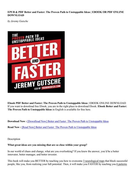 Pdfepub Better And Faster The Proven Path To Unstoppable Ideas