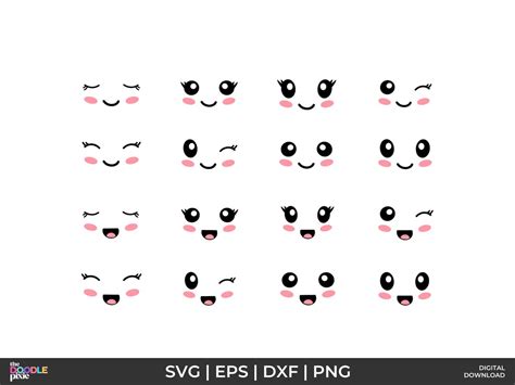 Cute Kawaii Eyes Faces Set, SVG & Png - Etsy