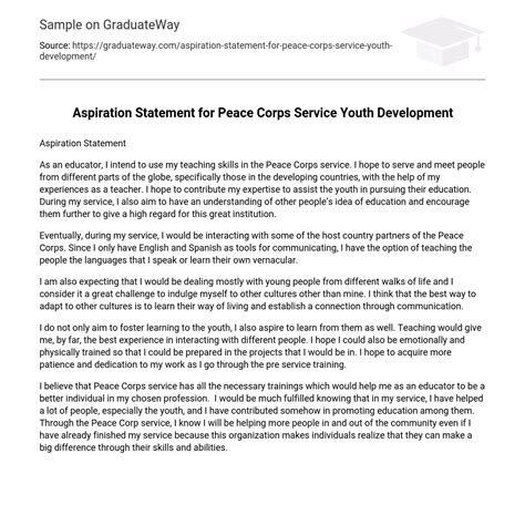 ⇉aspiration Statement For Peace Corps Service Youth Development Essay Example Graduateway