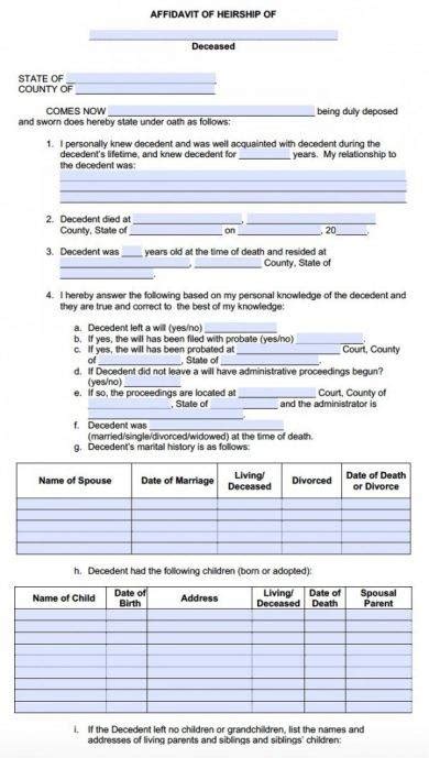 Affidavit Of Heirship Form 9 Examples Format Pdf