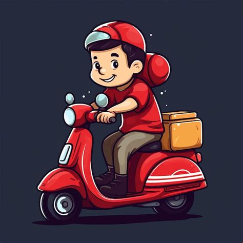 Premium AI Image Delivery Man Riding Scooter Illustration