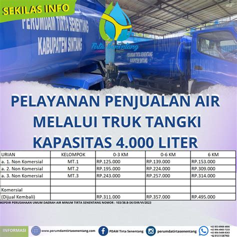 Pelayanan Penjualan Air Melalui Truk Tangki Kapasitas 4 000 Liter