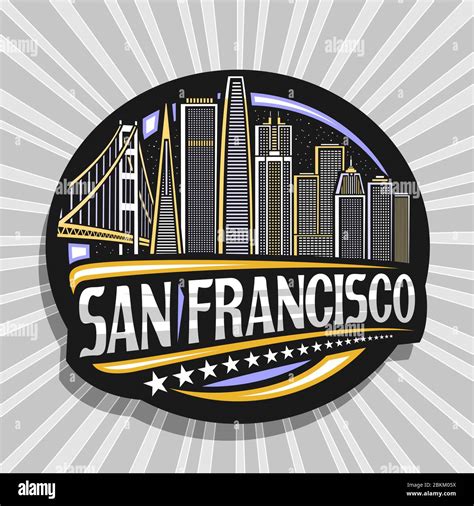 Vector logo for San Francisco, black decorative circle badge with line ...