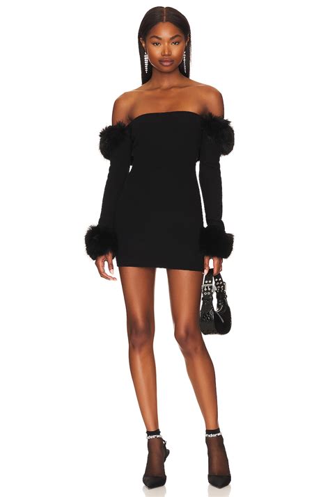 GUIZIO Faux Fur Off The Shoulder Mini Dress In Black REVOLVE