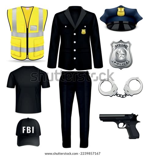 Fbi Policeman Uniform Equipment Realistic Set Stock Vector (Royalty ...