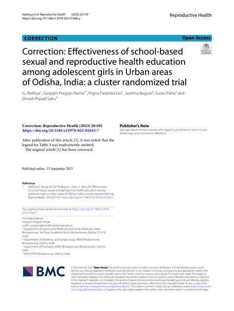 Pdf Correction Effectiveness Of School Based Sexual And Reproductive