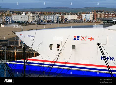 Condor Shipping Seacats Hydrofoil Ferry In Weymouth Harbour Dorset