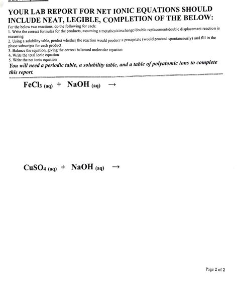 Solved Precipitation Reactions And Net Ionic Equations