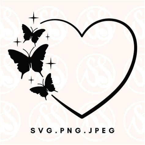 Open Heart With 3 Butterflies Svg Butterfly Silhouette Heart Svg Png Butterfly Cut File For