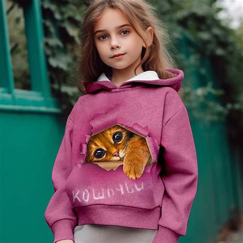 Mädchen 3d Katze Kapuzenshirt Pullover Langarm 3d Druck Herbst Winter