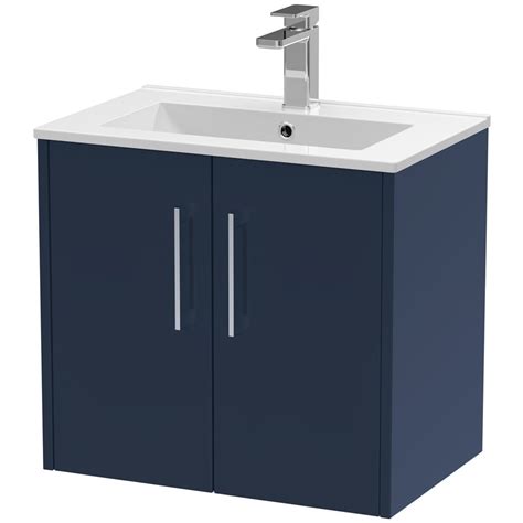 Hudson Reed Juno Electric Blue 600mm Wall Hung 2 Door Vanity Unit And Basin 2