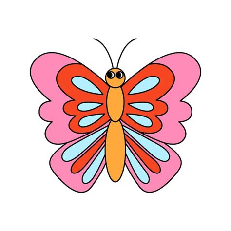 Borboleta groovy dos anos 70 retrô Ilustração em vetor hippie isolada