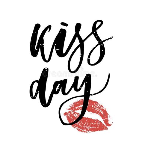 World Kiss Day Phrase Lettering Calligraphy Lips Pomade Stock