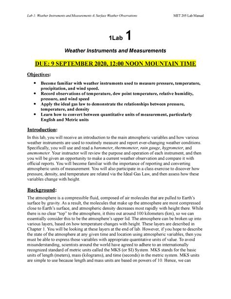 Lab 1 Weather Instruments And Measurements And Surface Weather Observations 1lab 1 Weather