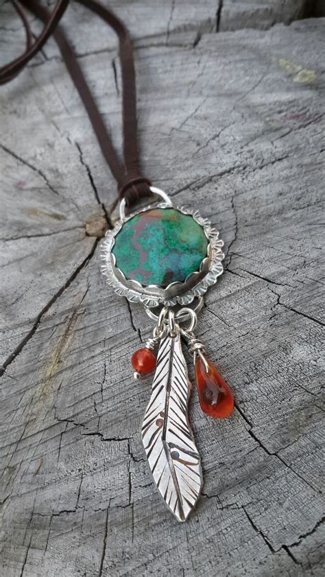 Chrysocolla Carnelian Deerskin Leather Make Up This Handmade Sterling