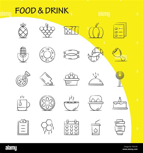 Food And Drink Hand Drawn Icons Set For Infographics Mobile UX UI Kit