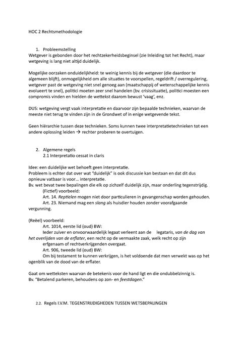 SV HOC 2 Rechtsmethodologie I Academiejaar 2021 2022 HOC 2