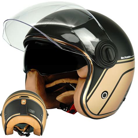 ELEGANCKI NEO RETRO GOLD MAT KASK MOTOCYKLOWY PREMIUM NOX SZYBA I