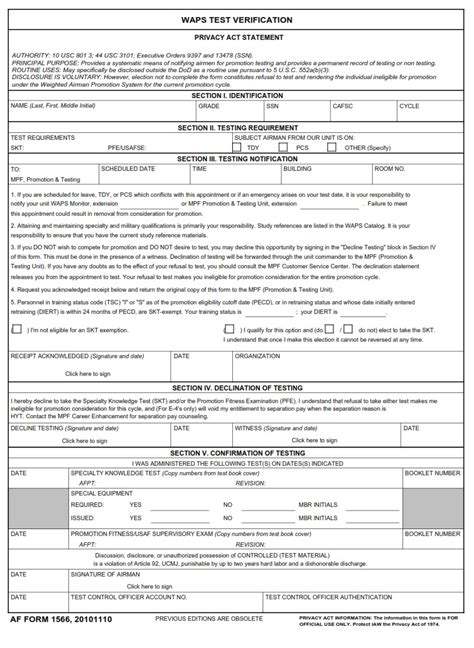 Af Form 1566 Waps Test Verification Af Forms