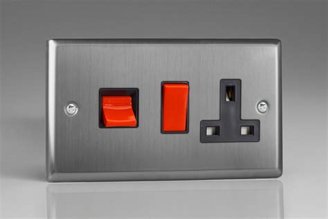 Varilight Classic Brushed Steel 45a Cooker Panel With 13a Double Pole Switched Socket Outlet