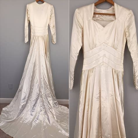 1940s Wedding Dress Art Deco Bridal Gown Chapel Train Ivory Liquid