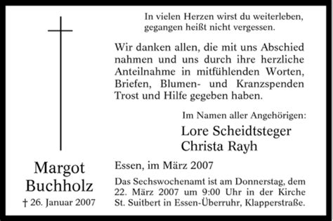 Traueranzeigen Von Margot Buchholz Trauer In NRW De