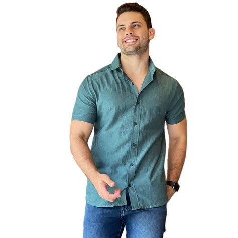 Camisa Slim Fit Lisa Manga Curta Verde V Club