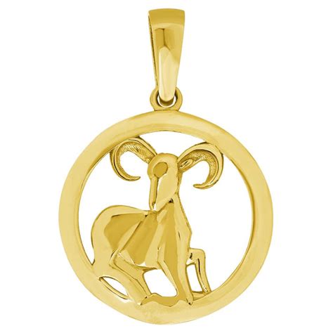 14k Yellow Gold Round Zodiac Sign Charm Horoscope Pendant Small