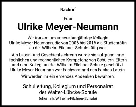 Traueranzeigen Von Ulrike Meyer Neumann Trauer HNA De