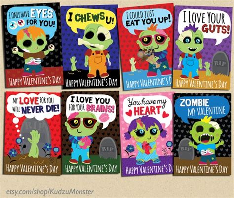 Instant Download Printable Classroom Zombie Valentines Cards Valentine