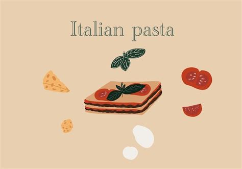 Conjunto sabroso de lasaña de comida italiana tradicional Vector Premium