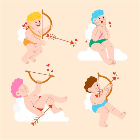 Colección plana de personajes de cupido del día de san valentín