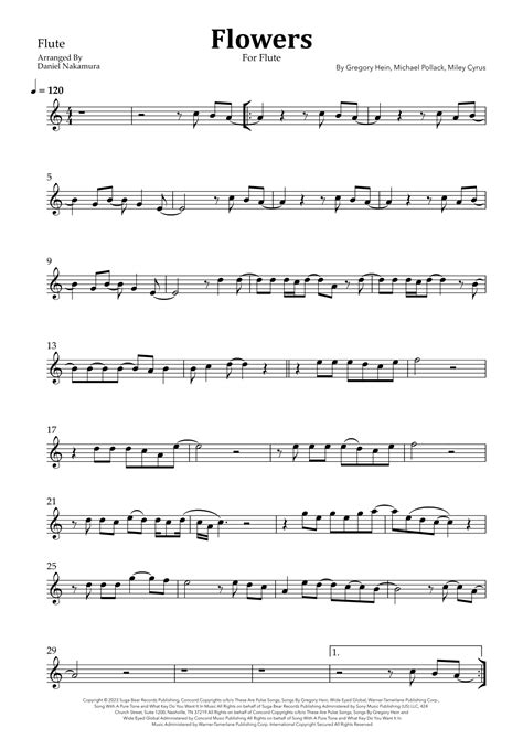 Flowers Arr Daniel Nakamura By Miley Cyrus Sheet Music For Flute