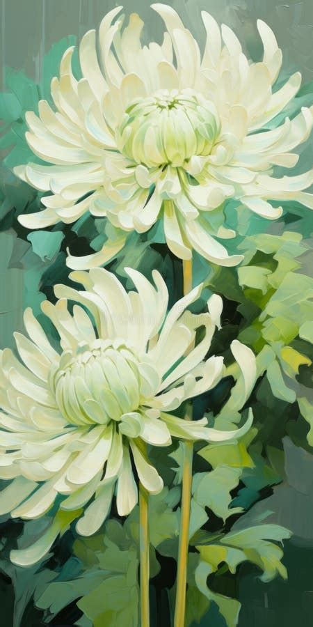 White Chrysanthemums A Vibrant Fauvist Oil Painting Stock Illustration