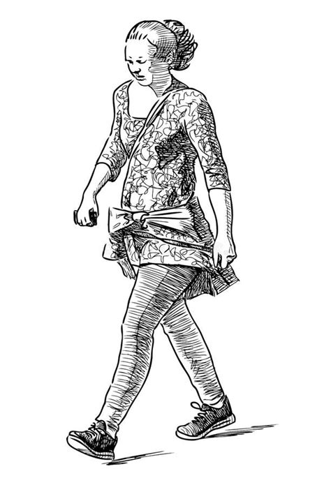 Sketch Woman Walking Alone Stock Illustrations Sketch Woman