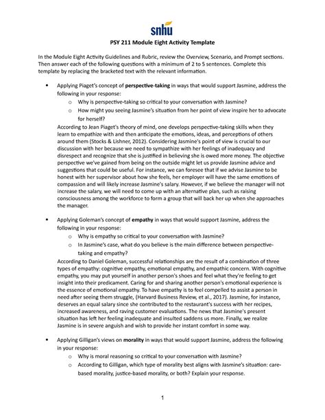 PSY 211 Module Eight Activity Template Then Answer Each Of The